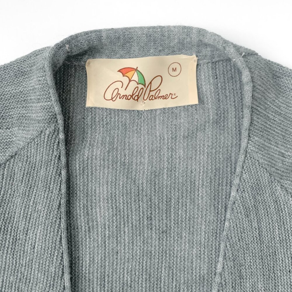 Vintage Arnold Palmer Cardigan Sweater Knit Grey Grandpa Minimalist Preppy 70s - Picture 3 of 11